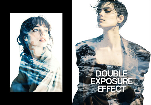 Double Exposure Poster Photo Effect Mockup