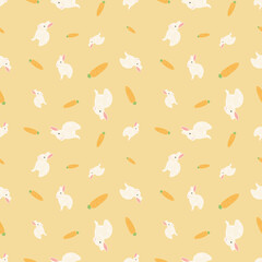 Cute Bunny Seamless Pattern with Orange Background