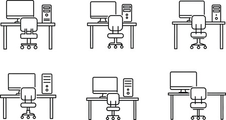 Workspace logo design for home office productivity vector illustration icon set