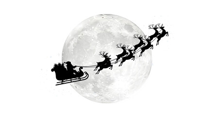 Santa's Sleigh Silhouetted Against the Moon, isolated on transparent background