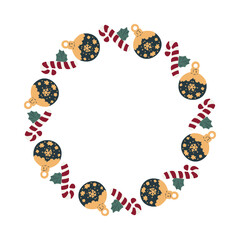 Simple Christmas and New Year vector circle frame. Festive Christmas templates for seasonal design, cards, banners, patterns.