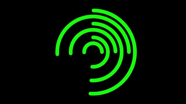 Green Neon Circles. Rainbow design of a circle with various colored stripes. Blank Round Glowing Shapes on Dark Background.