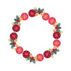 Simple Christmas and New Year vector circle frame. Festive Christmas templates for seasonal design, cards, banners, patterns.