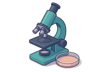 Isometric compound microscope and petri dish with biological culture medium