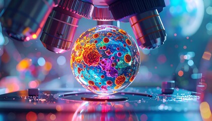 Abstract rendering of a biological orb under a microscope; vivid colors, digital look