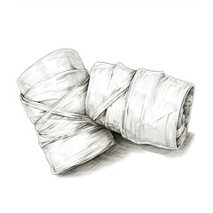 Hand-Drawn Illustration of Rolled Bandages for Medical or First Aid Use, Detailed Sketch Style