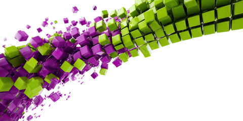 Green & purple cubes wave, dispersing on black