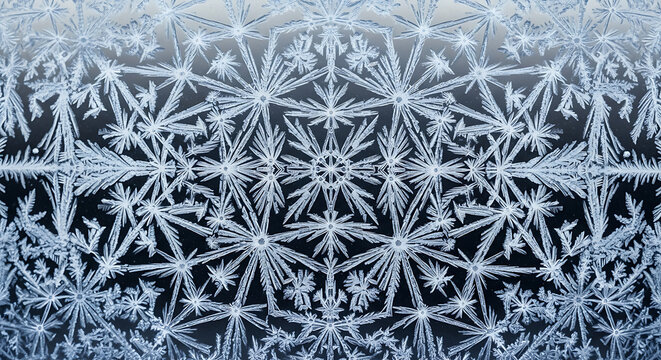 Symmetrical frost pattern on glass window