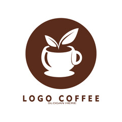 Coffee shop logo. Retro badge coffee beans and leaf branch with natural natural icon line stamp logo vector design modern hipster vintage style. Premium coffee shop bar brand symbol icon.