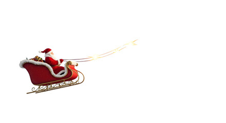 Santa Claus in Sleigh with Reindeer 3d rendered, isolated on transparent background