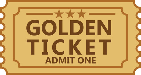 Golden ticket icon. Gold VIP ticket for exclusive entry to events or shows. Old premium cinema entrance tickets. flat style.