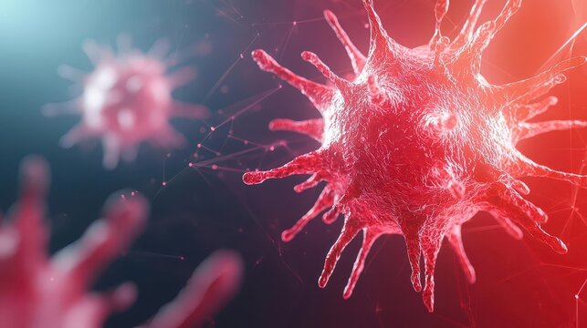 Flu virus spreading through digital network concept, metaphor for misinformation and health