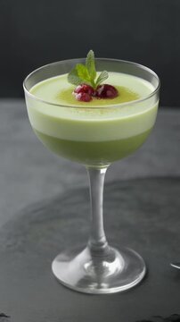 Matcha-Panna Cotta mit Fruchtgel&eacute;e