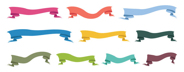 Colorful Ribbons Vector - Set of flat design ribbon icon. Swirling Ribbons vector illustration on white background.