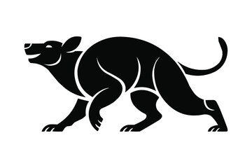 Stylized black silhouette of a fierce dog in motion