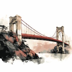 Golden Gate Bridge Watercolor Illustration, San Francisco Landmark, Travel Destination