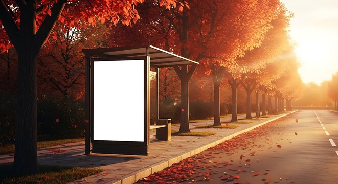 Bus Stop Advertisement Space on Autumn Road