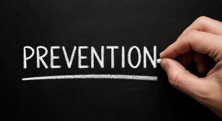 Hand writing the word prevention with chalk on a blackboard