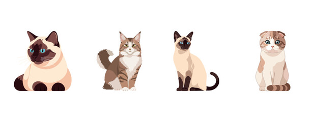 Illustration of four different cat breeds on a white background