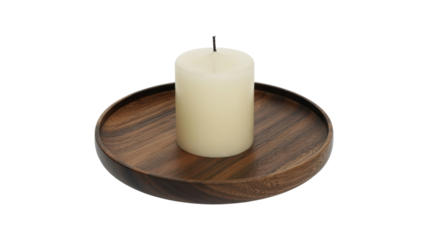 White Candle on Wooden Dish isolated on a transparent background