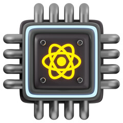 3D quantum computer icon. 3D icon render of quantum computer with transparent background.