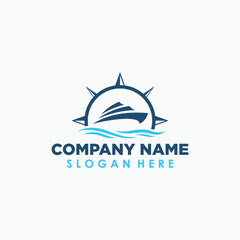 cruise ship and compass logo design concept, holidays logo design