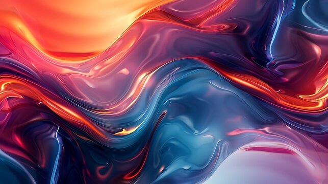 Abstract flowing liquid with vibrant colors of red orange blue and purple creating a dynamic design