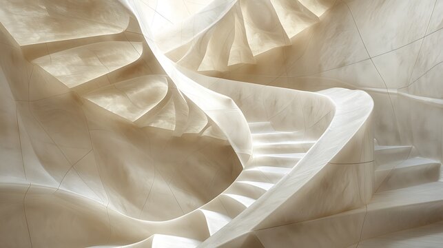 Close up of a modern spiral staircase with white steps and walls in an indoor environment