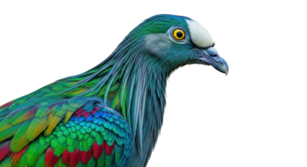 Isolated Nicobar pigeon head shot beautiful bird colorful feather close-up wildlife birdwatching