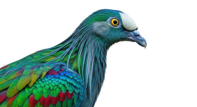 Isolated Nicobar pigeon head shot beautiful bird colorful feather close-up wildlife birdwatching