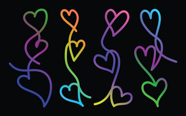Neon heart line pattern, Colorful romantic vector art, Glowing love shape design