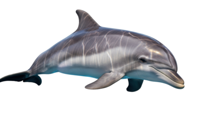 Isolated Bottlenose Dolphin close-up, graceful aquatic mammal swimming, intelligent and playful
