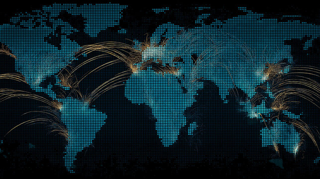 Global supply chain network map with glowing connections and digital UI