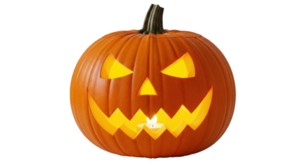 Isolated Halloween jack-o'-lantern with a spooky face, ready for a party or trick-or-treating