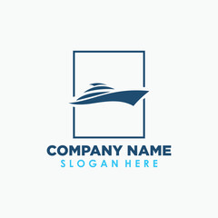 cruise ship and frame simple logo template, holidays and travel logo concept