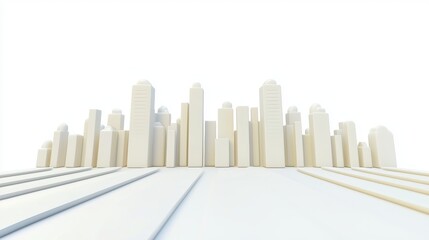 Minimalist Cityscape with Contemporary Architecture and Cloud-Like Elements