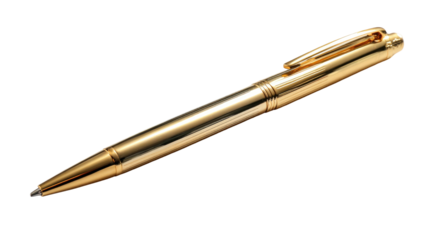 A gleaming, golden-hued ballpoint pen, elegantly crafted with a polished finish and a subtle clip