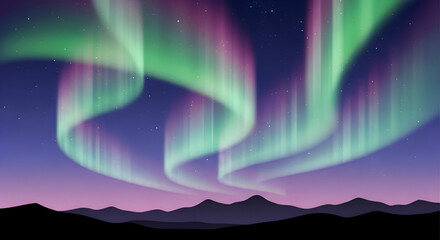 Fantasy Aurora Borealis Over Mountains Vector