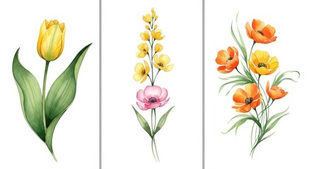 Watercolor floral arrangement with tulip, poppy, and snapdragon