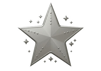 Isolated Brushed Metal Star Symbol Embellished with Smaller Metallic Stars or Stud Accents