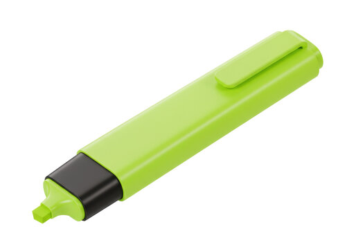 Isolated highlighter marker bright green color for study and writing with black grip section