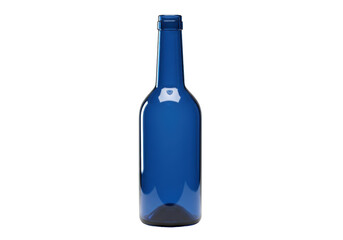 Isolated blue glass bottle, empty vintage container for wine or alcohol, studio shot