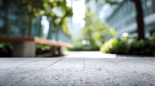 Urban Oasis: A Concrete Surface Overlooking a Serene Park Landscape
