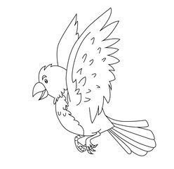 Cute cartoon hand drawn vector cheerful flying blue bird outline.