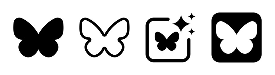 Elegant butterfly icon illustration of a delicate insect from the animal kingdom, perfect for garden, floral, and hobby themes in transparent black vector PNG design