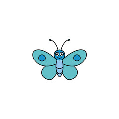 Cartoon butterfly with smile on transparent background