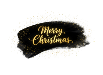 Luxury black brush stroke with glowing “Merry Christmas” text, PNG