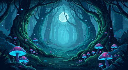 Enchanted Bioluminescent Forest Vector Background
