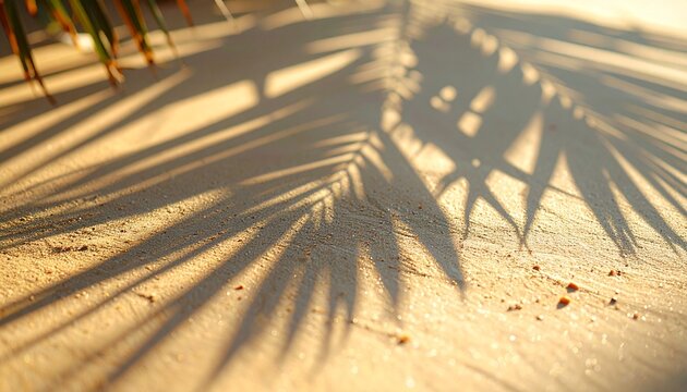 The shadow of palm branches on the sand