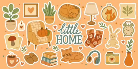 Cute cozy Little Home sticker set in autumn colors